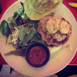 seasoned pork burger w kraut whole grain mustard pickles