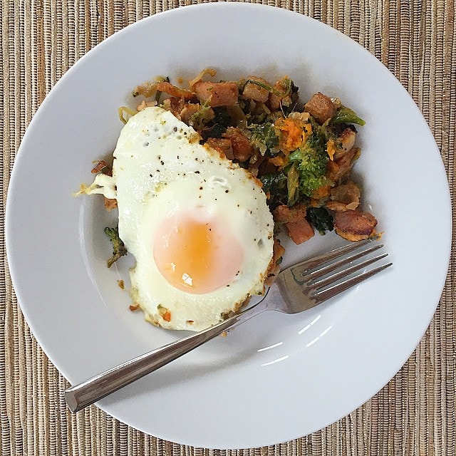Leftovers_for_breakfast_are_the_best_when_you_re_tired__I_took_leftovers_of_my_Stuffed_Sweet_Potatoes__bacon__Brussels__broccoli__chicken__and_threw_them_in_a_pan_with_the_mashed_sweet_potato_then_racked_some_eggs_in._Perfect_and_quick.___breakfast__