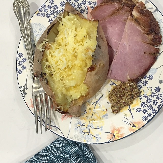 On_today_s_installment_of__daniellescravings_a_baked_Hannah_sweet_potato_with_grassfed_butter_and_cheddar_and_leftover_ham_from_Easter_with_whole_grain_mustard.___againstallgrain__grainfree__glutenfree