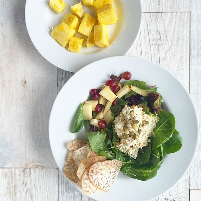 My_tuna_salad_from_Meals_Made_Simple_but_I_added_some_grapes_and_taro_chips__plus_pineapple._Because____.__daniellescravings__mealsmadesimple__paleo__whole30__grainfree__glutenfree