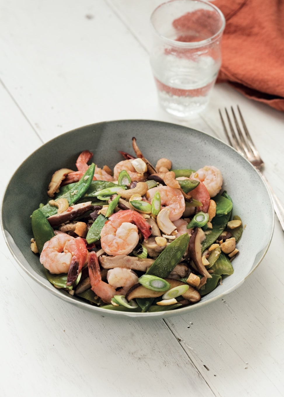 Shrimp, Snow Pea, and Shiitake Stir-Fry (c) Brent Herrig Vert