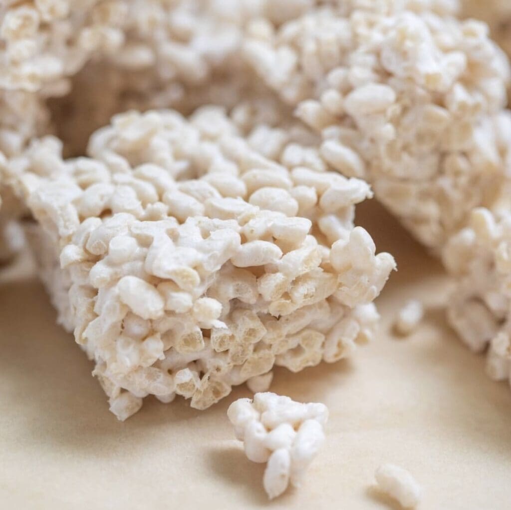 Up close view of sprouted brown rice crispy treat